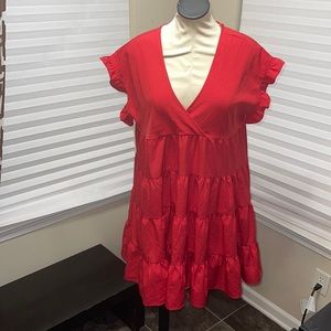 Red  tiered trapeze dress / love is in the air 100% polyester/NWOT/never worn